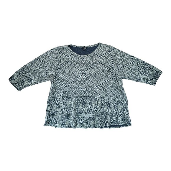 Lucky Brand Black Tan Paisley Border Print Top Womens Plus Size 3X Tee Shirt Top - Picture 1 of 4